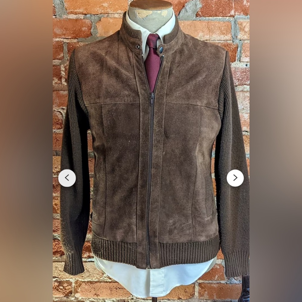 Vintage Alvin Josef 1970s Men’s leather jacket knitted long sleeve Medium